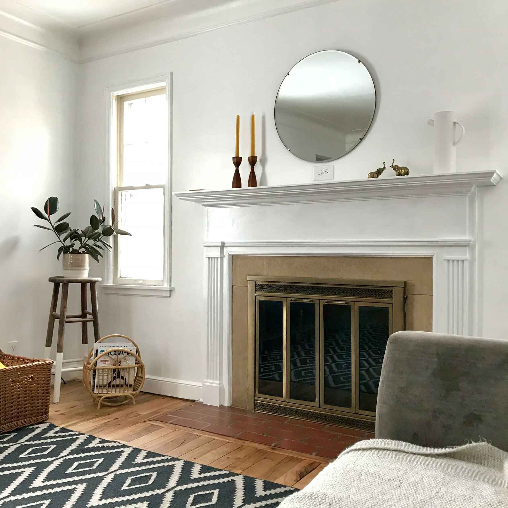 mirror above fireplace